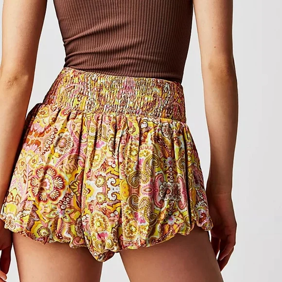 Free People La Rochelle Bubble Shorts High Rise Smocked Waist Paisley Floral XL - Picture 2 of 12